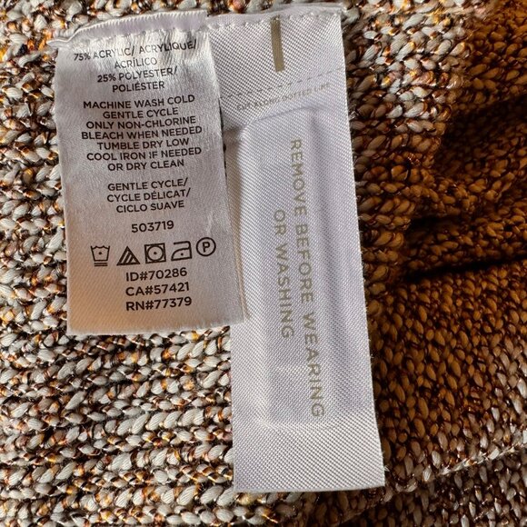 Ann Taylor Open Front Long Cardigan Bronze, Cream, Brown Acrylic Blend Knit, SzL - Picture 9 of 9